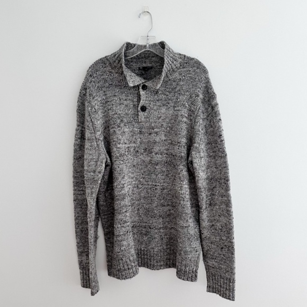 Gap Ribbed High Neck Gray Henley Wool Blend Sweater